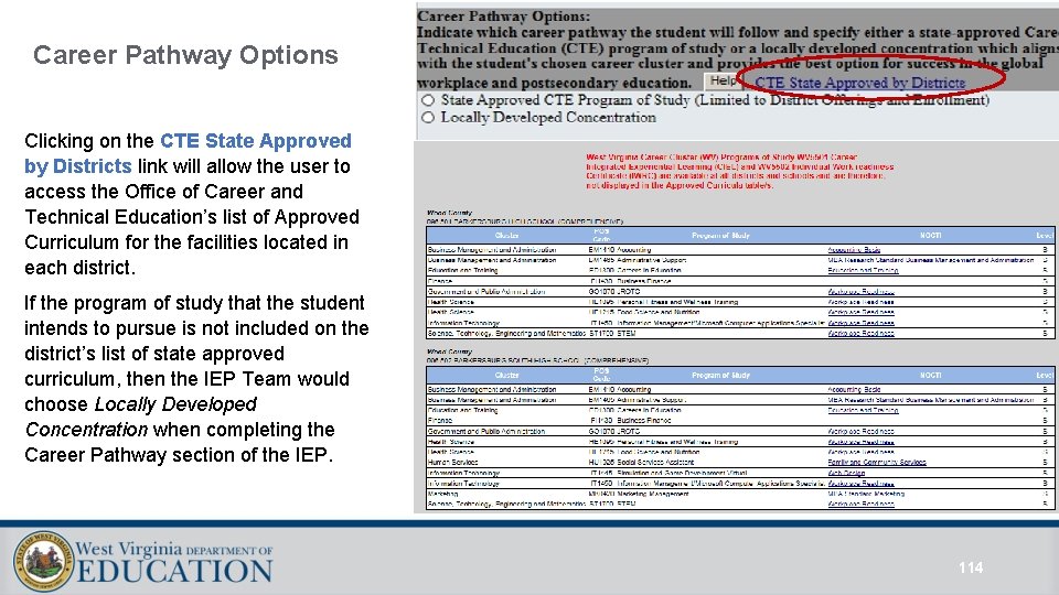 Career Pathway Options Clicking on the CTE State Approved by Districts link will allow Career Pathway Options Clicking on the CTE State Approved by Districts link will allow