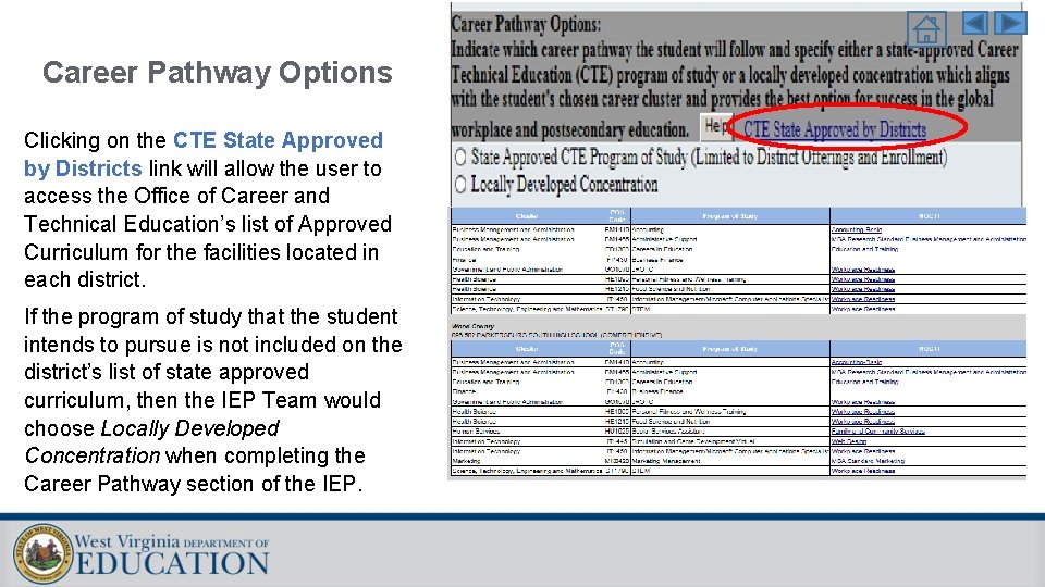 Career Pathway Options Clicking on the CTE State Approved by Districts link will allow Career Pathway Options Clicking on the CTE State Approved by Districts link will allow