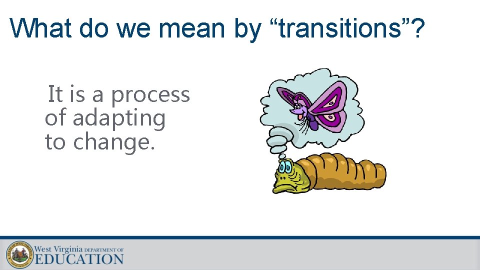 What do we mean by “transitions”? It is a process of adapting to change. What do we mean by “transitions”? It is a process of adapting to change.
