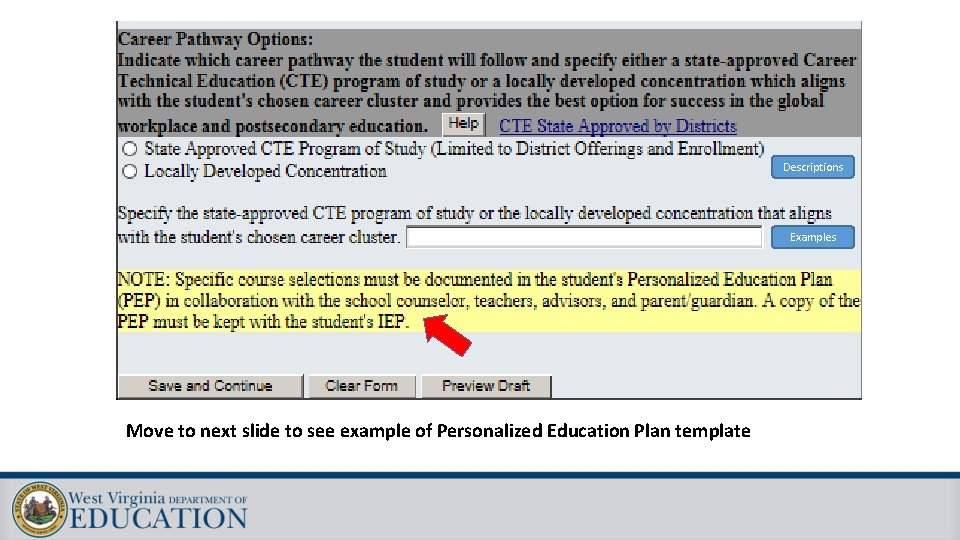 Descriptions Examples Move to next slide to see example of Personalized Education Plan template Descriptions Examples Move to next slide to see example of Personalized Education Plan template