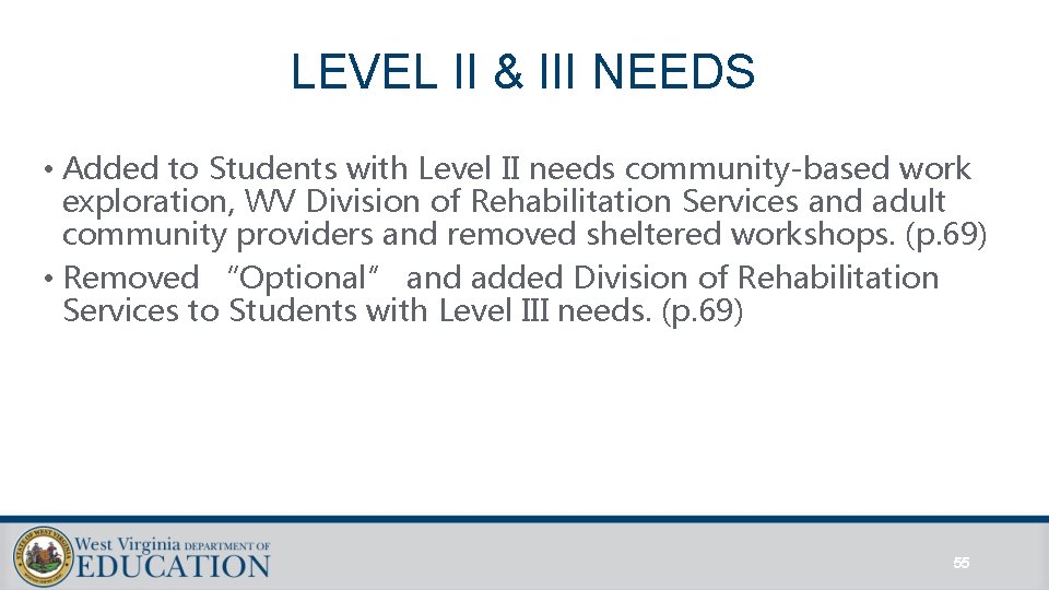 LEVEL II & III NEEDS • Added to Students with Level II needs community-based LEVEL II & III NEEDS • Added to Students with Level II needs community-based