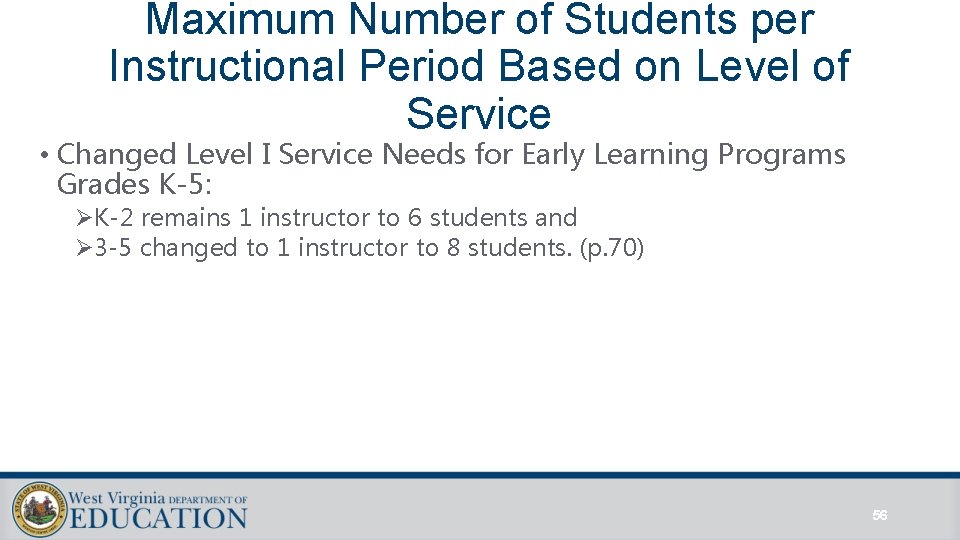 Maximum Number of Students per Instructional Period Based on Level of Service • Changed Maximum Number of Students per Instructional Period Based on Level of Service • Changed