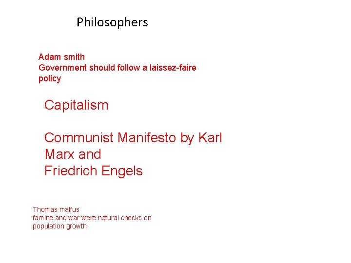 Philosophers Adam smith Government should follow a laissez-faire policy Capitalism Communist Manifesto by Karl