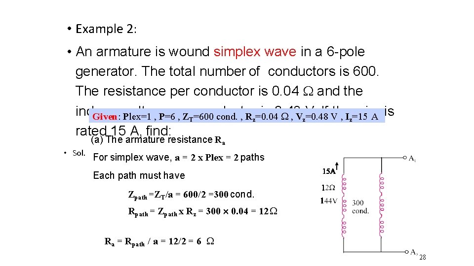  • Example 2: • An armature is wound simplex wave in a 6