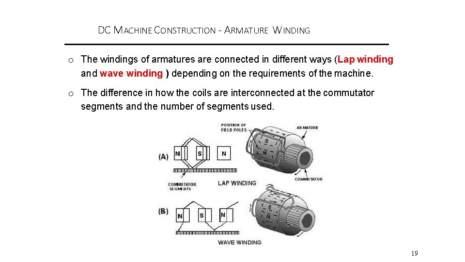 DC MACHINE CONSTRUCTION - ARMATURE WINDING o The windings of armatures are connected in