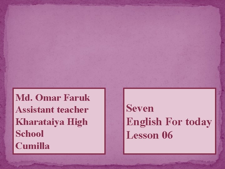 Md. Omar Faruk Assistant teacher Kharataiya High School Cumilla Seven English For today Lesson