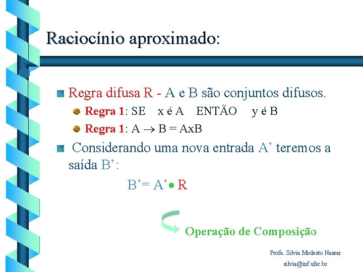 Raciocínio aproximado: Regra difusa R - A e B são conjuntos difusos. Regra 1: