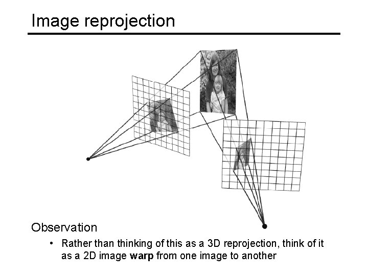 Image reprojection Observation • Rather than thinking of this as a 3 D reprojection,