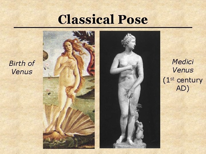 Classical Pose Birth of Venus Medici Venus (1 st century AD) 