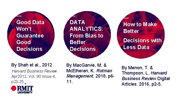 RMIT Classification: Trusted — Good Data Won’t Guarantee Good Decisions By Shah et al. RMIT Classification: Trusted — Good Data Won’t Guarantee Good Decisions By Shah et al.