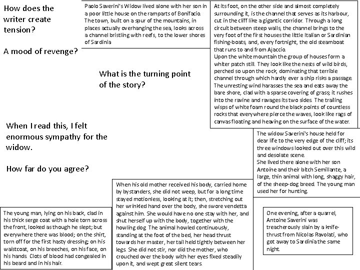 How does the writer create tension? A mood of revenge? Paolo Saverini's Widow lived How does the writer create tension? A mood of revenge? Paolo Saverini's Widow lived