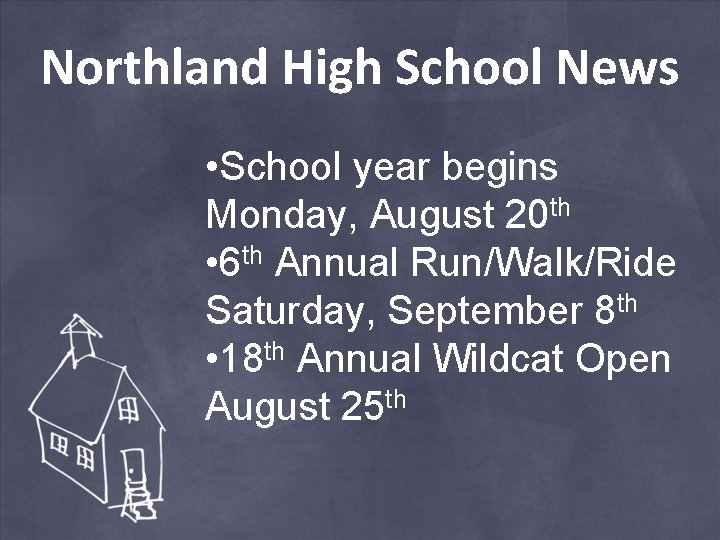 Northland High School News • School year begins Monday, August 20 th • 6