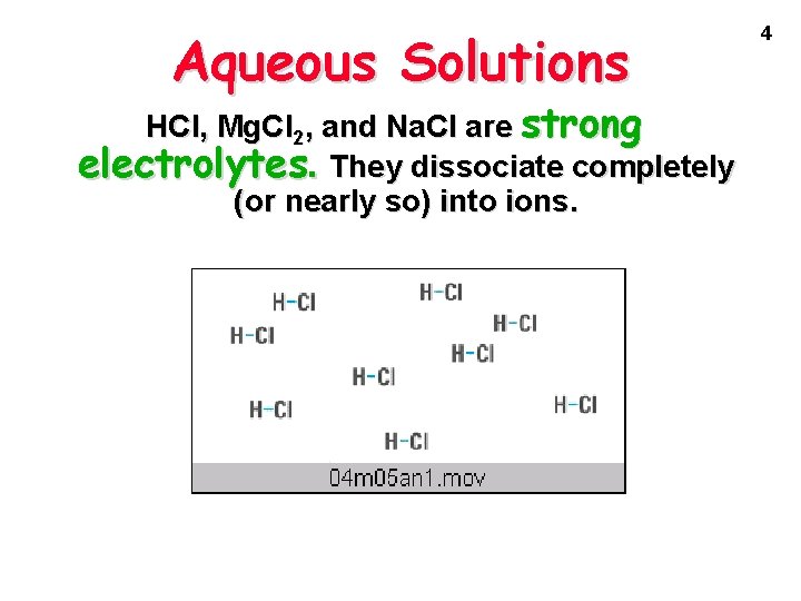 Aqueous Solutions HCl, Mg. Cl 2, and Na. Cl are strong electrolytes. They dissociate