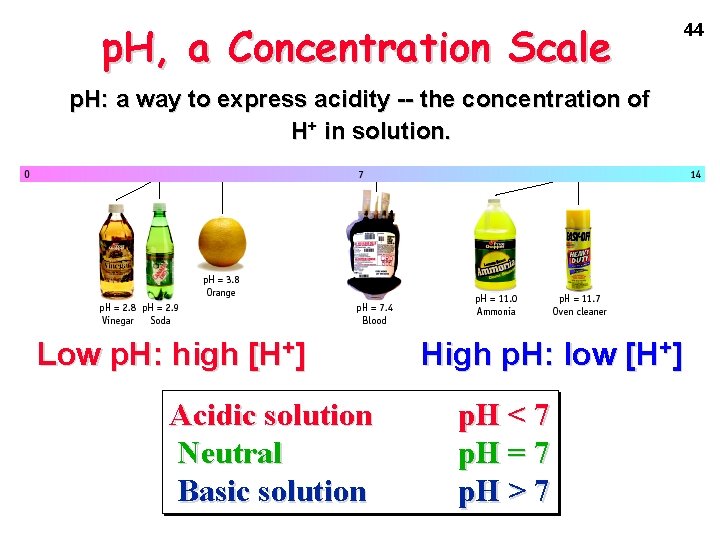 p. H, a Concentration Scale p. H: a way to express acidity -- the