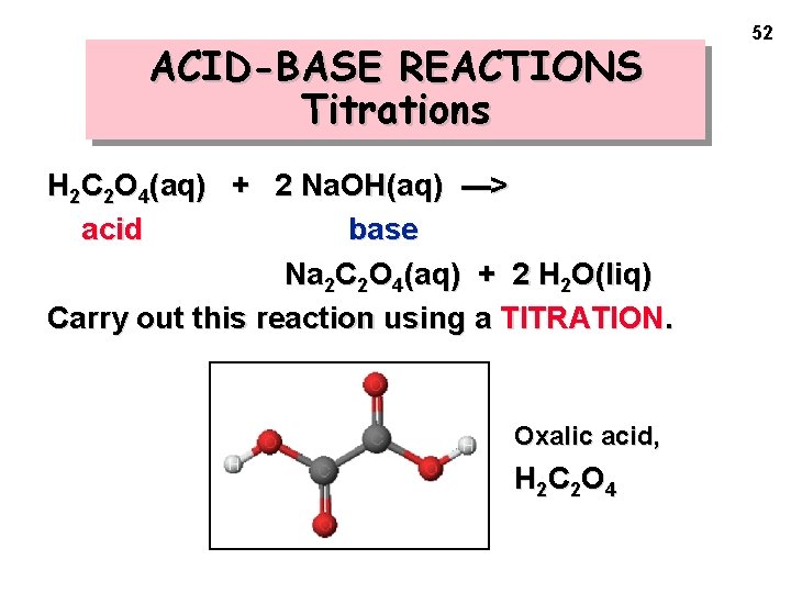 ACID-BASE REACTIONS Titrations H 2 C 2 O 4(aq) + 2 Na. OH(aq) --->
