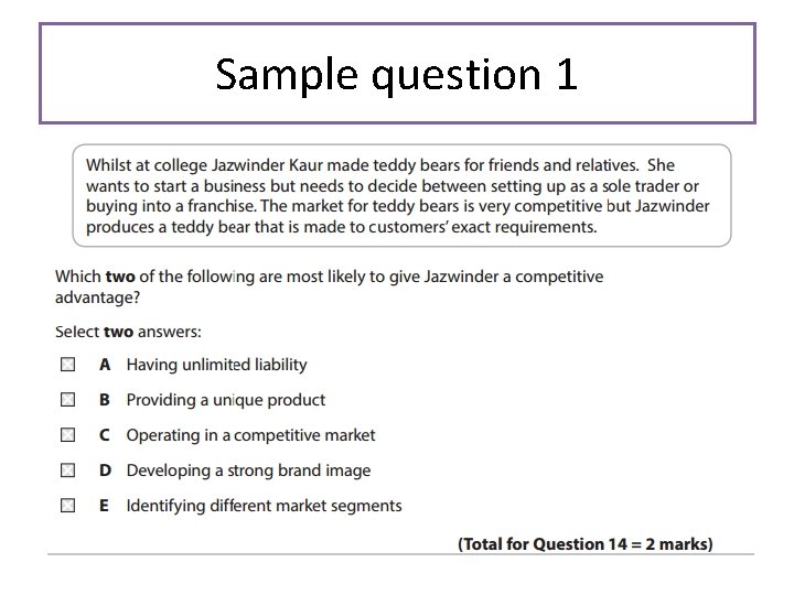 Sample question 1 Sample question 1
