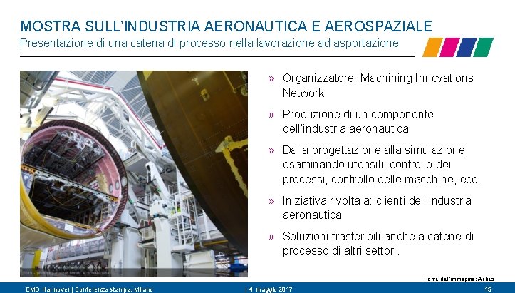 MOSTRA SULL’INDUSTRIA AERONAUTICA E AEROSPAZIALE Presentazione di una catena di processo nella lavorazione ad