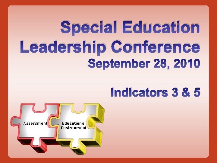 Special Education Leadership Conference Indicators 3 & 5 Assessment Educational Environment 