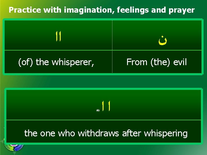 Practice with imagination, feelings and prayer ﺍﺍ ﻥ (of) the whisperer, From (the) evil Practice with imagination, feelings and prayer ﺍﺍ ﻥ (of) the whisperer, From (the) evil