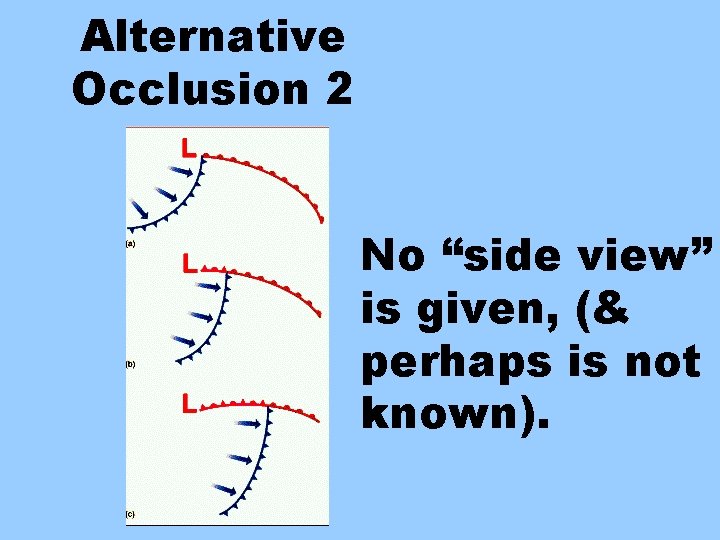 Alternative Occlusion 2 No “side view” is given, (& perhaps is not known). 