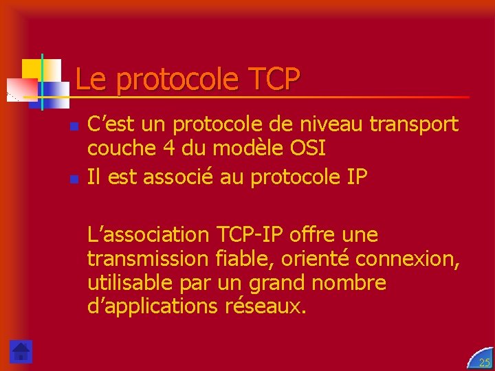 Le protocole TCP n n C’est un protocole de niveau transport couche 4 du