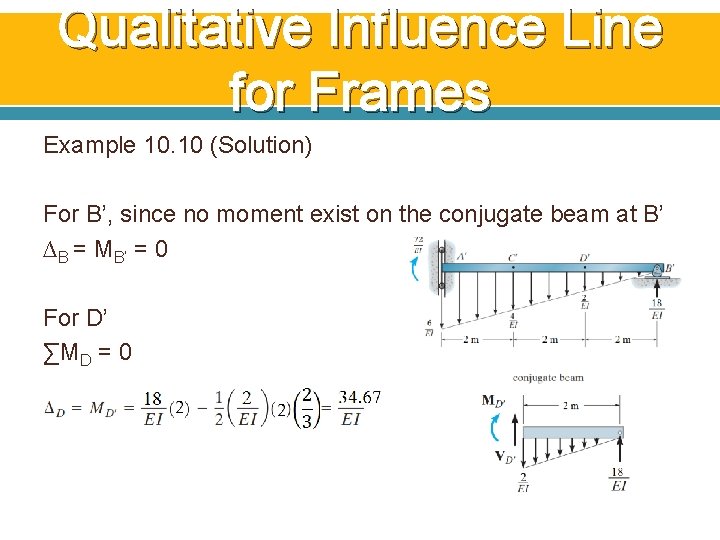 Qualitative Influence Line for Frames Example 10. 10 (Solution) For B’, since no moment Qualitative Influence Line for Frames Example 10. 10 (Solution) For B’, since no moment