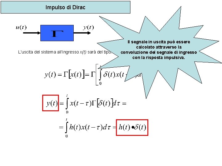 Impulso di Dirac L’uscita del sistema all’ingresso x(t) sarà del tipo: Il segnale in