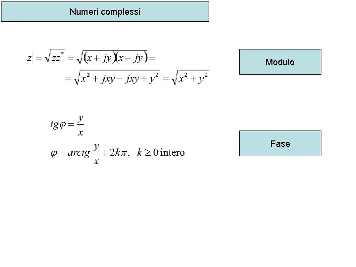 Numeri complessi Modulo Fase 