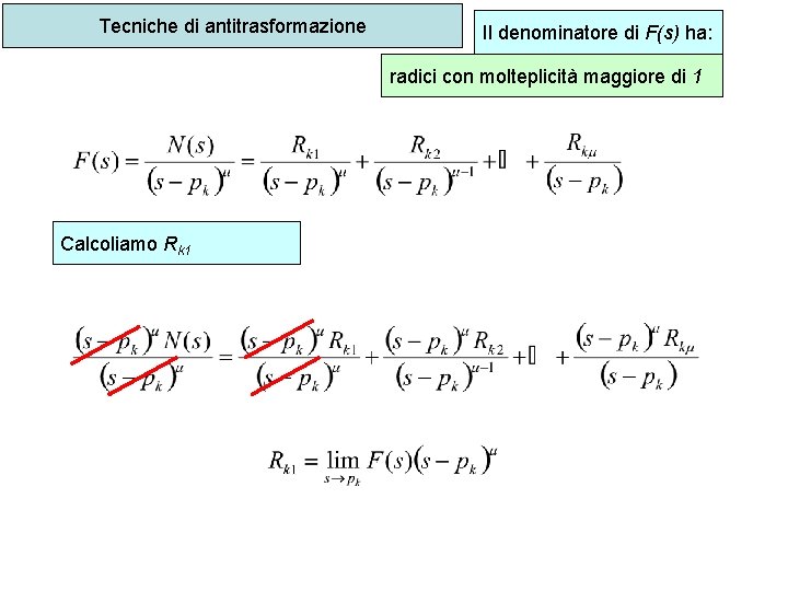 Tecniche di antitrasformazione Il denominatore di F(s) ha: radici con molteplicità maggiore di 1