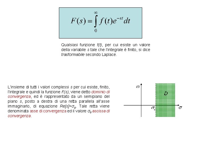 Qualsiasi funzione f(t), per cui esiste un valore della variabile s tale che l’integrale