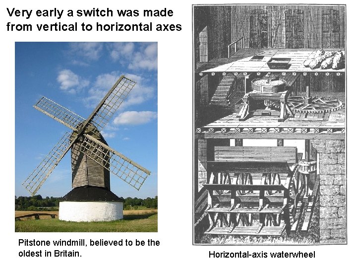 Very early a switch was made from vertical to horizontal axes Pitstone windmill, believed