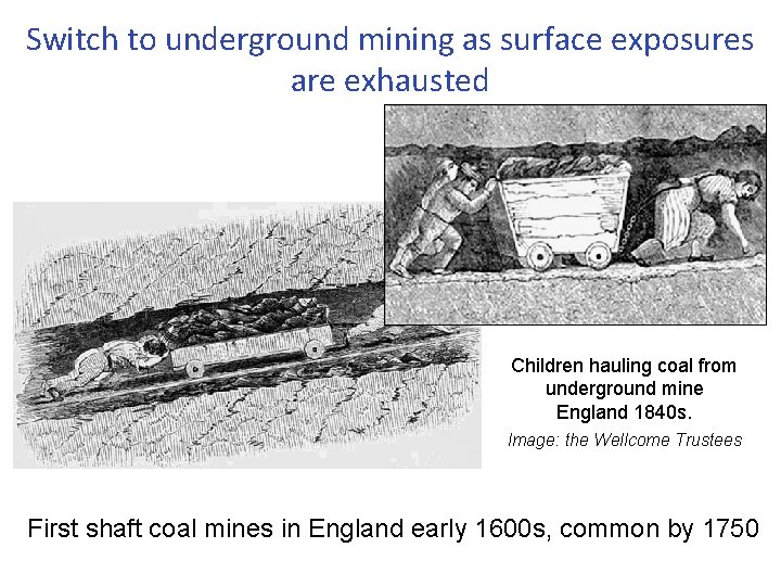 Switch to underground mining as surface exposures are exhausted Children hauling coal from underground