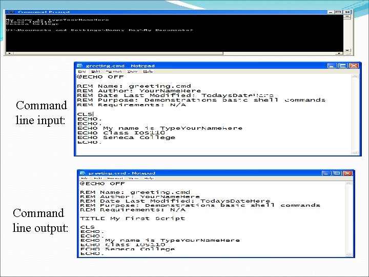 Command line input: Command line output: 