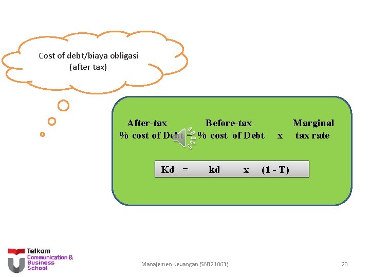 Cost of debt/biaya obligasi (after tax) After-tax Before-tax % cost of Debt = %