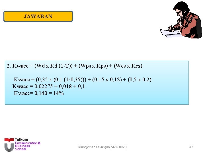 JAWABAN 2. Kwacc = (Wd x Kd (1 -T)) + (Wps x Kps) +