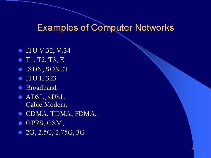 Examples of Computer Networks l l l l l ITU V. 32, V. 34