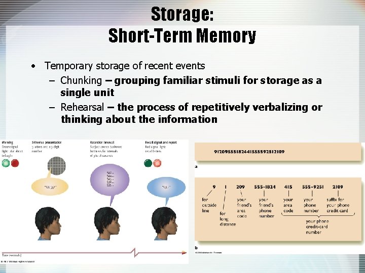 Storage: Short-Term Memory • Temporary storage of recent events – Chunking – grouping familiar