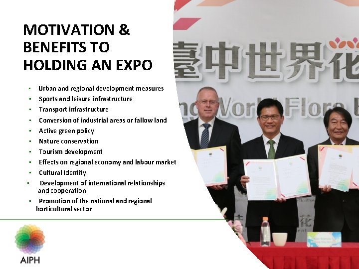 MOTIVATION & BENEFITS TO HOLDING AN EXPO • • • Urban and regional development