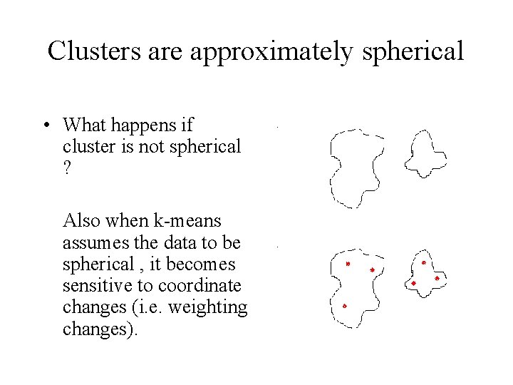 Clusters are approximately spherical • What happens if cluster is not spherical ? Also Clusters are approximately spherical • What happens if cluster is not spherical ? Also