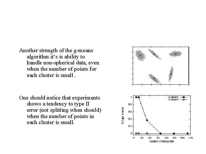 Another strength of the g-means algorithm it’s is ability to handle non-spherical data, even Another strength of the g-means algorithm it’s is ability to handle non-spherical data, even