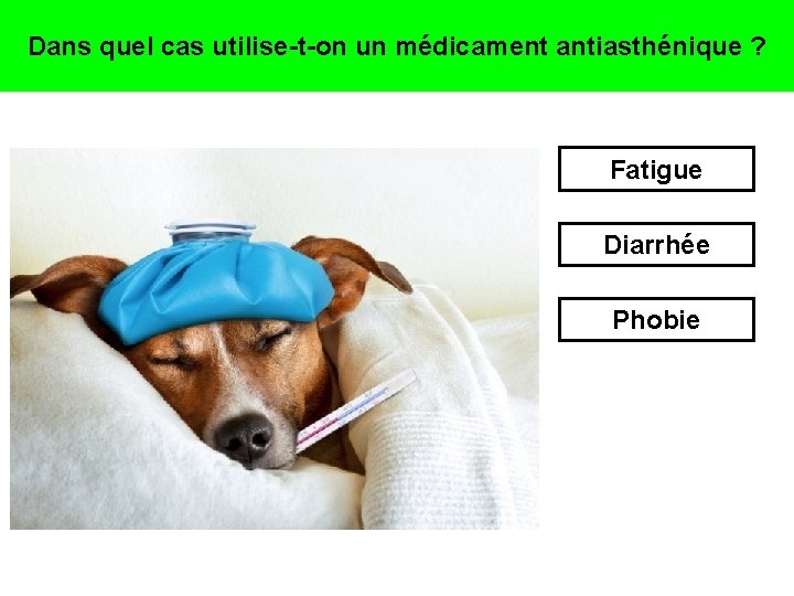 Dans quel cas utilise-t-on un médicament antiasthénique ? Fatigue Diarrhée Phobie 