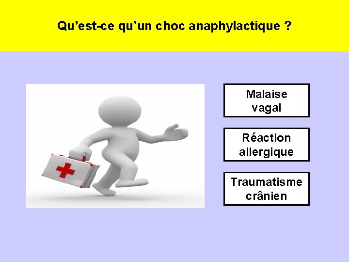 Qu’est-ce qu’un choc anaphylactique ? Malaise vagal Réaction allergique Traumatisme crânien 
