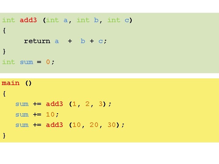 int add 3 (int a, int b, int c) { return a + b