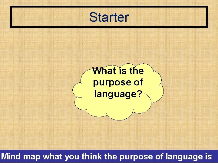 Starter What is the purpose of language? Mind map what you think the purpose