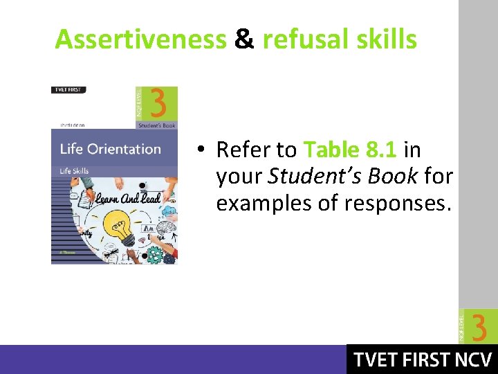 Assertiveness & refusal skills • Refer to Table 8. 1 in your Student’s Book