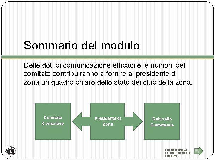 Sommario del modulo Delle doti di comunicazione efficaci e le riunioni del comitato contribuiranno