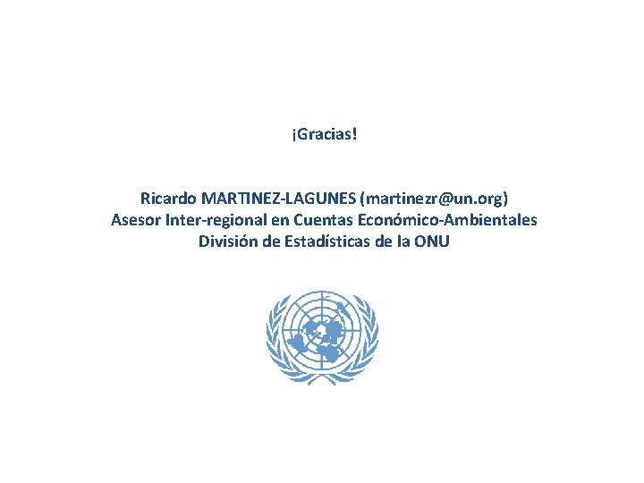 ¡Gracias! Ricardo MARTINEZ-LAGUNES (martinezr@un. org) Asesor Inter-regional en Cuentas Económico-Ambientales División de Estadísticas de