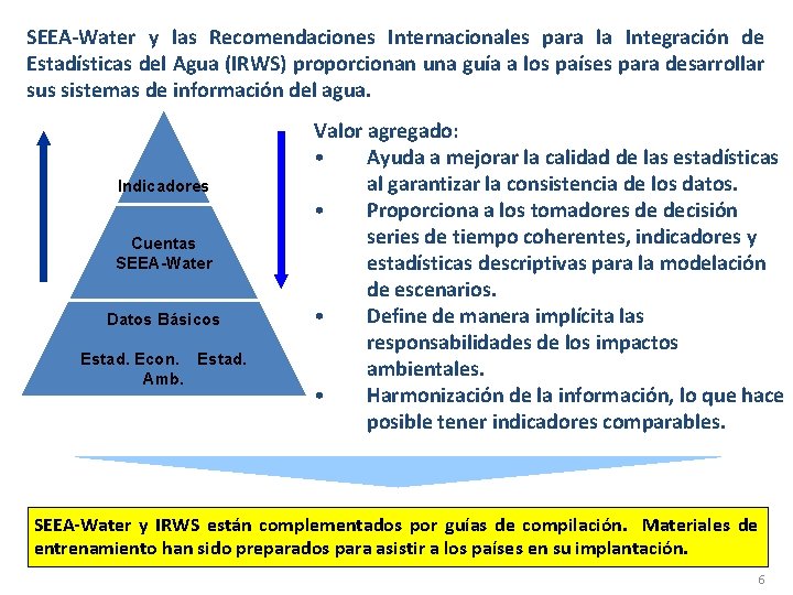 SEEA-Water y las Recomendaciones Internacionales para la Integración de Estadísticas del Agua (IRWS) proporcionan