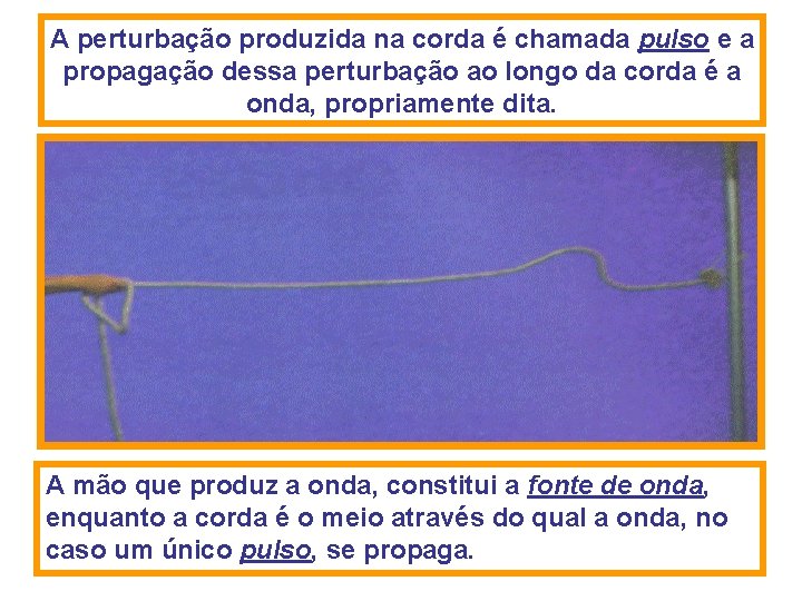 A perturbação produzida na corda é chamada pulso e a propagação dessa perturbação ao A perturbação produzida na corda é chamada pulso e a propagação dessa perturbação ao