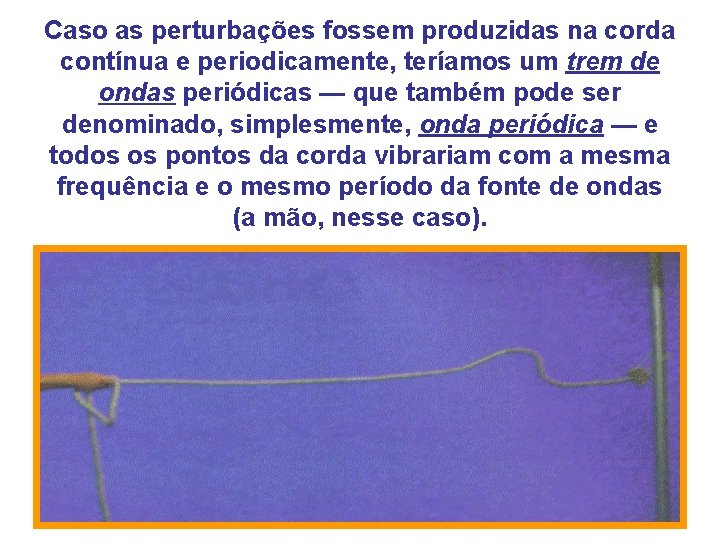 Caso as perturbações fossem produzidas na corda contínua e periodicamente, teríamos um trem de Caso as perturbações fossem produzidas na corda contínua e periodicamente, teríamos um trem de